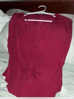 Zara Deep Red Draped V-Neck Blouse